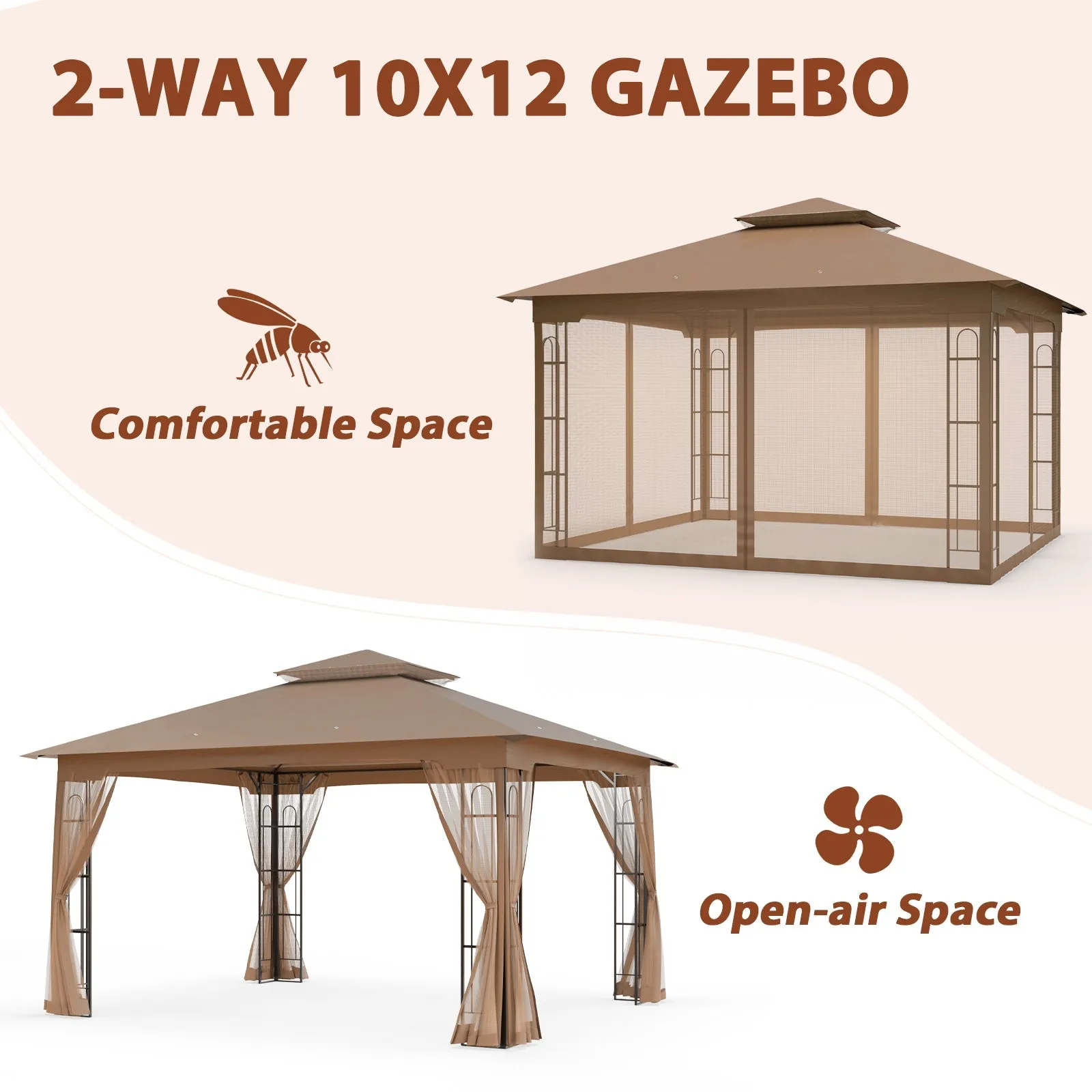 EAGLE PEAK Patio Soft Top Gazebo with Mosquito Netting 13x11 at Top, 12x10 Footprint