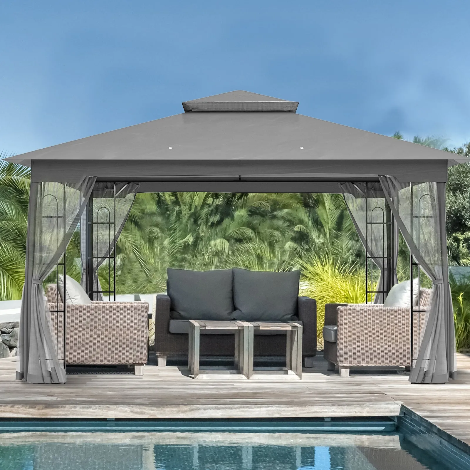 EAGLE PEAK Patio Soft Top Gazebo with Mosquito Netting 13x11 at Top, 12x10 Footprint