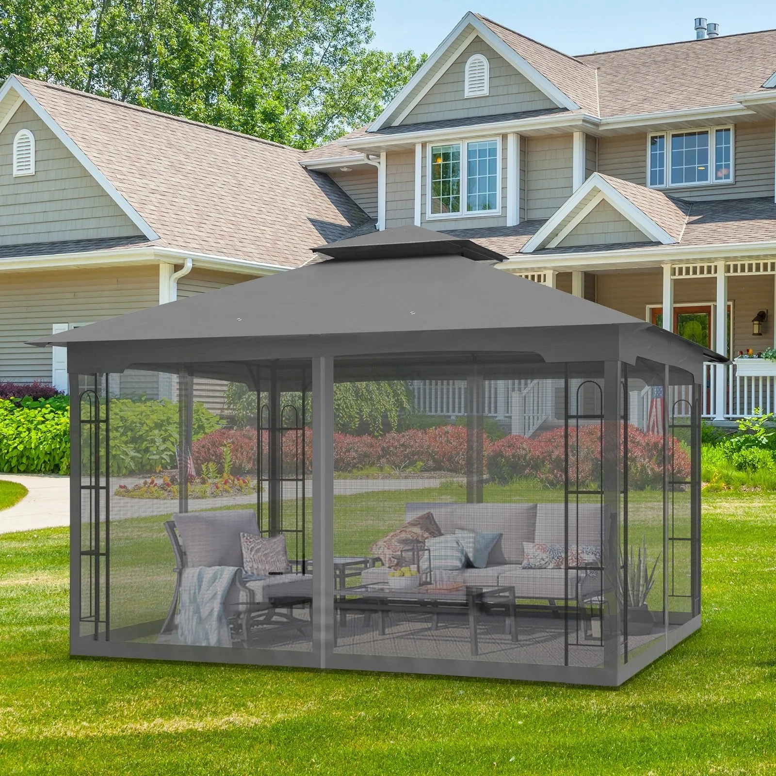 EAGLE PEAK Patio Soft Top Gazebo with Mosquito Netting 13x11 at Top, 12x10 Footprint