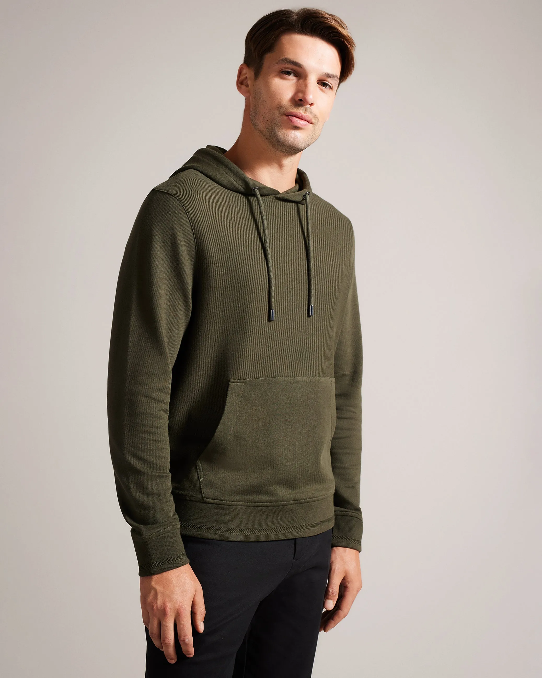 Ellja Long Sleeve Cotton Twill Hoodie Khaki