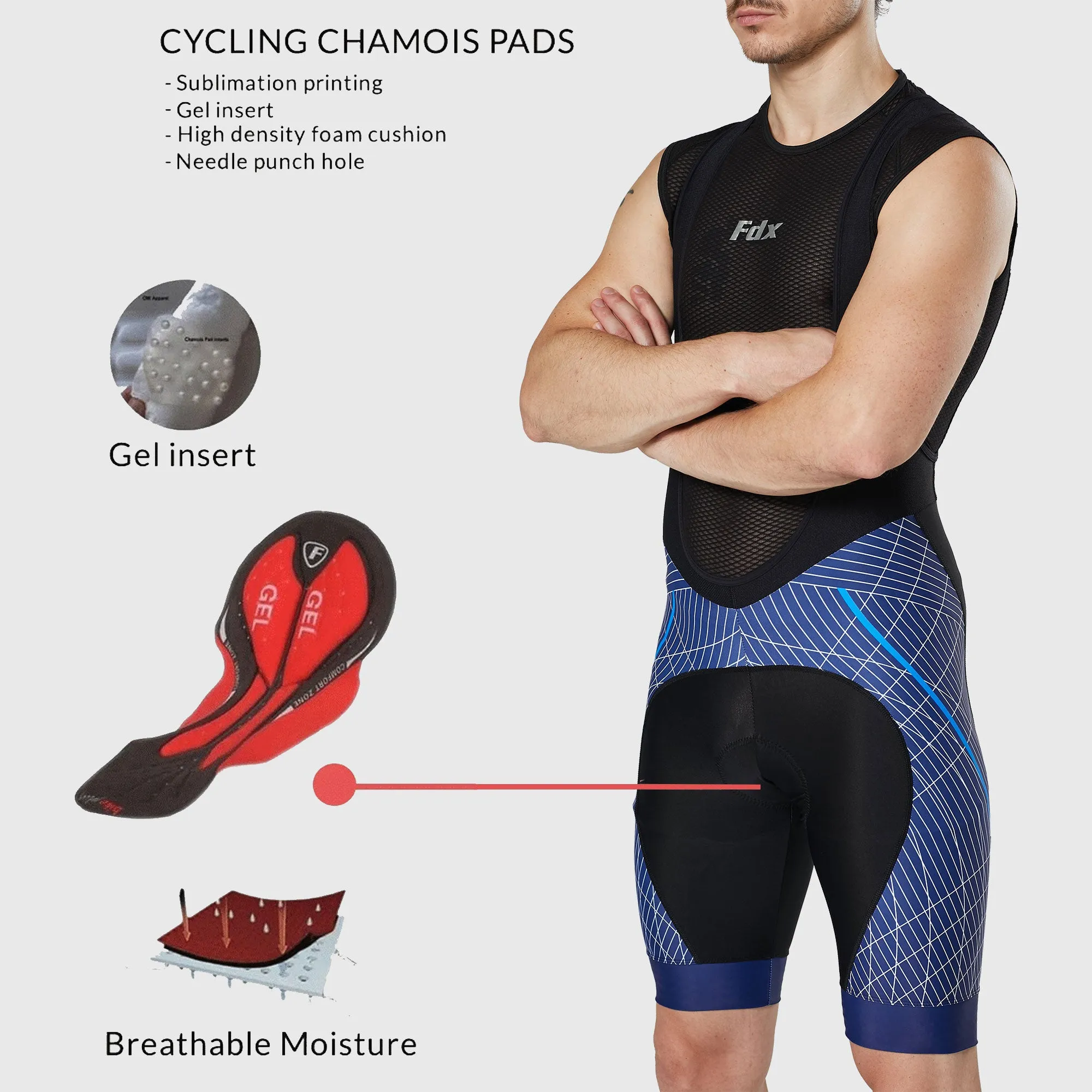 Fdx Classic II Blue Men's & Boy's Padded Summer Cycling Bib Shorts