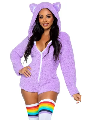 Fluffy Cuddle Kitty Long Sleeve One-piece Suit in Lavender