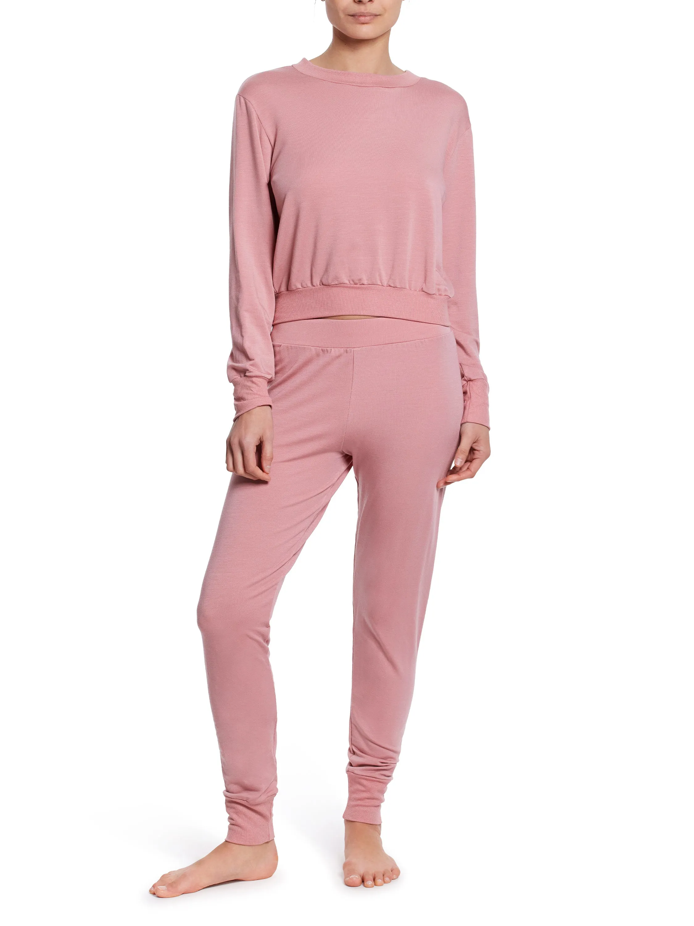 French Terry Cropped Crew Sweatshirt Mauve Orchid Pink Sale