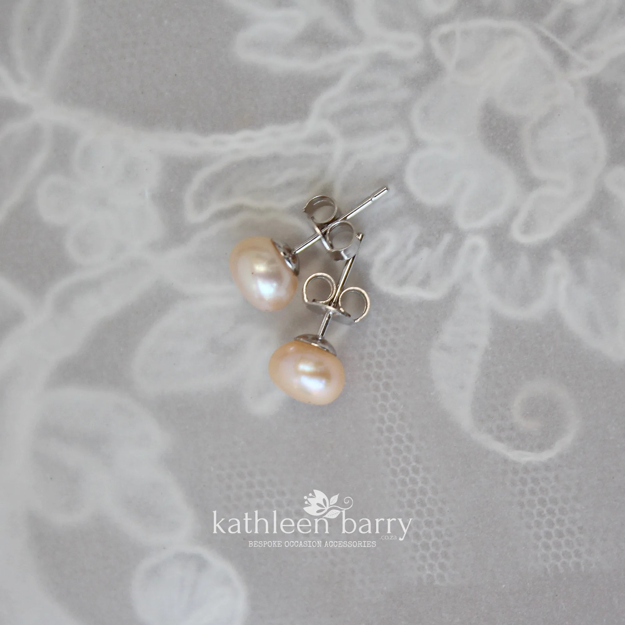 Fresh water pearl studs - Natural pearl warm pink with Sterling silver - Sizes 7mm limited stock