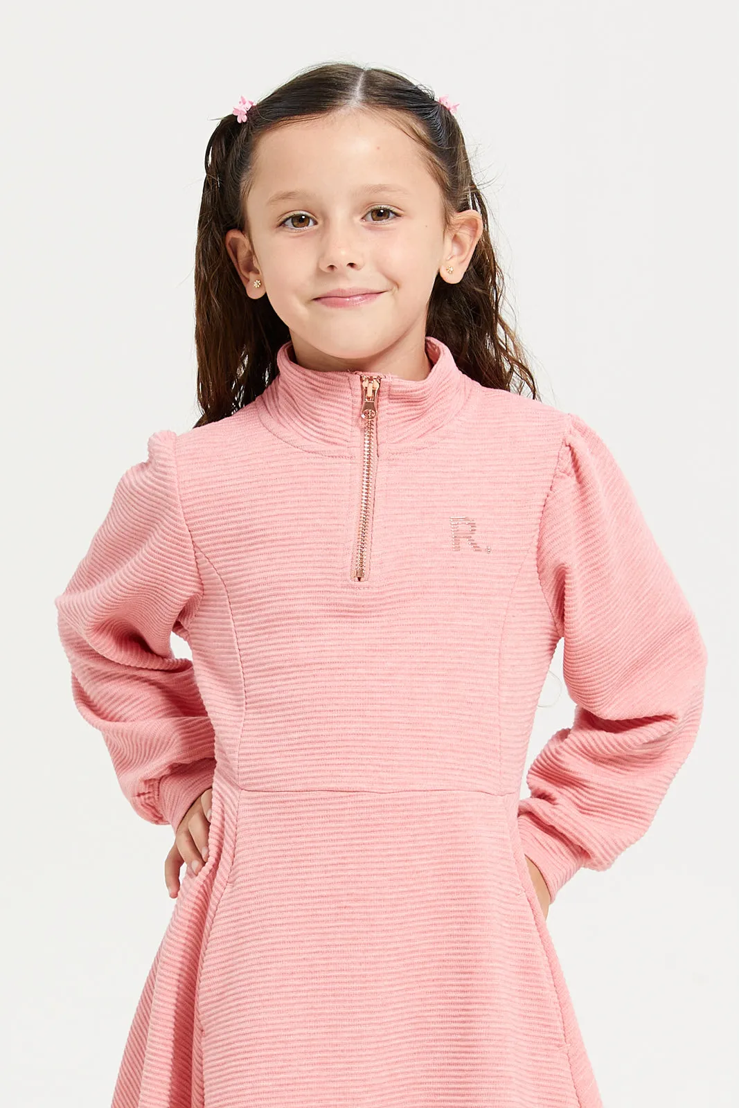 Girls Pink High Neck With R Logo Active Dress