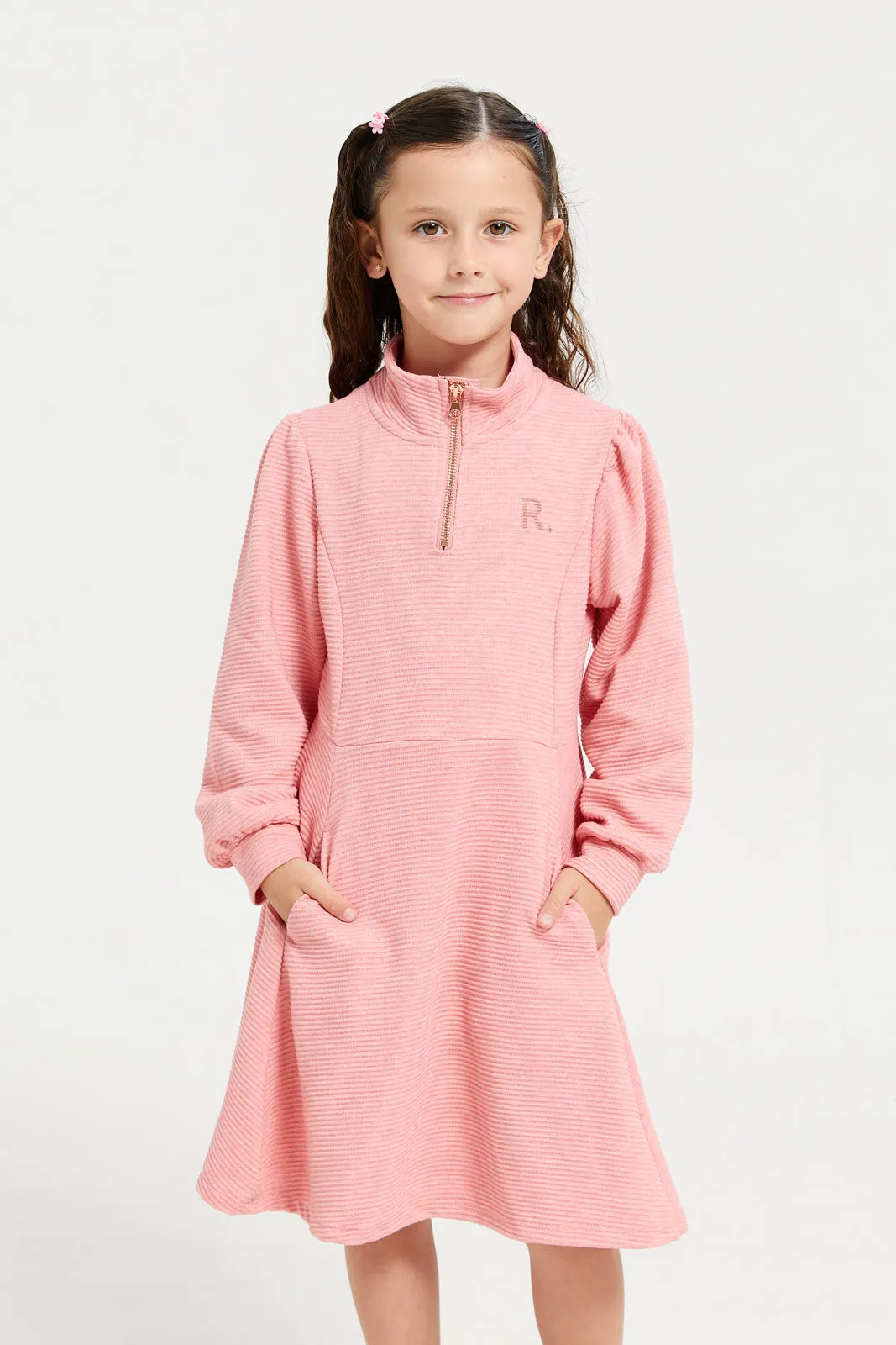 Girls Pink High Neck With R Logo Active Dress