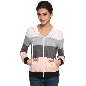 Gray & Pink Striped Women's Hoodie Sweatshirt