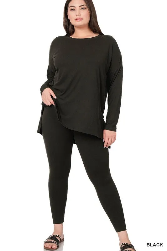 Hi Curvy Plus Size Women Brushed DTY Microfiber Loungewear Set