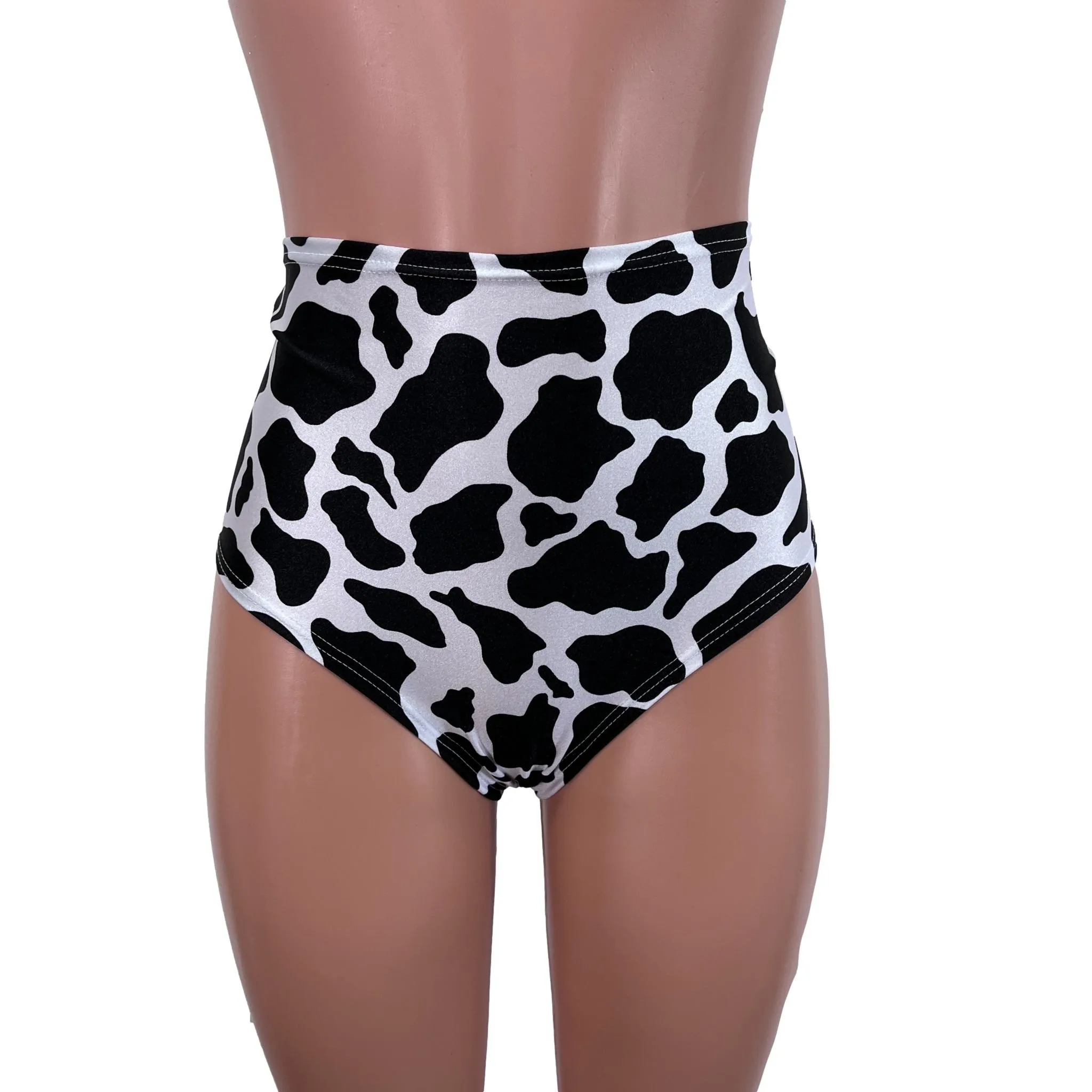 High Waist Scrunch Bikini - Black & White Cow