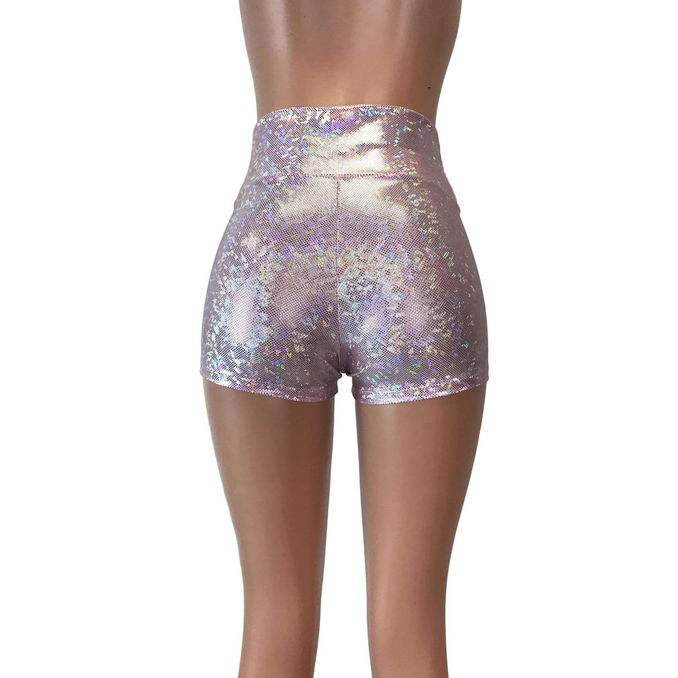 High Waisted Booty Shorts - Light Pink Shattered Glass