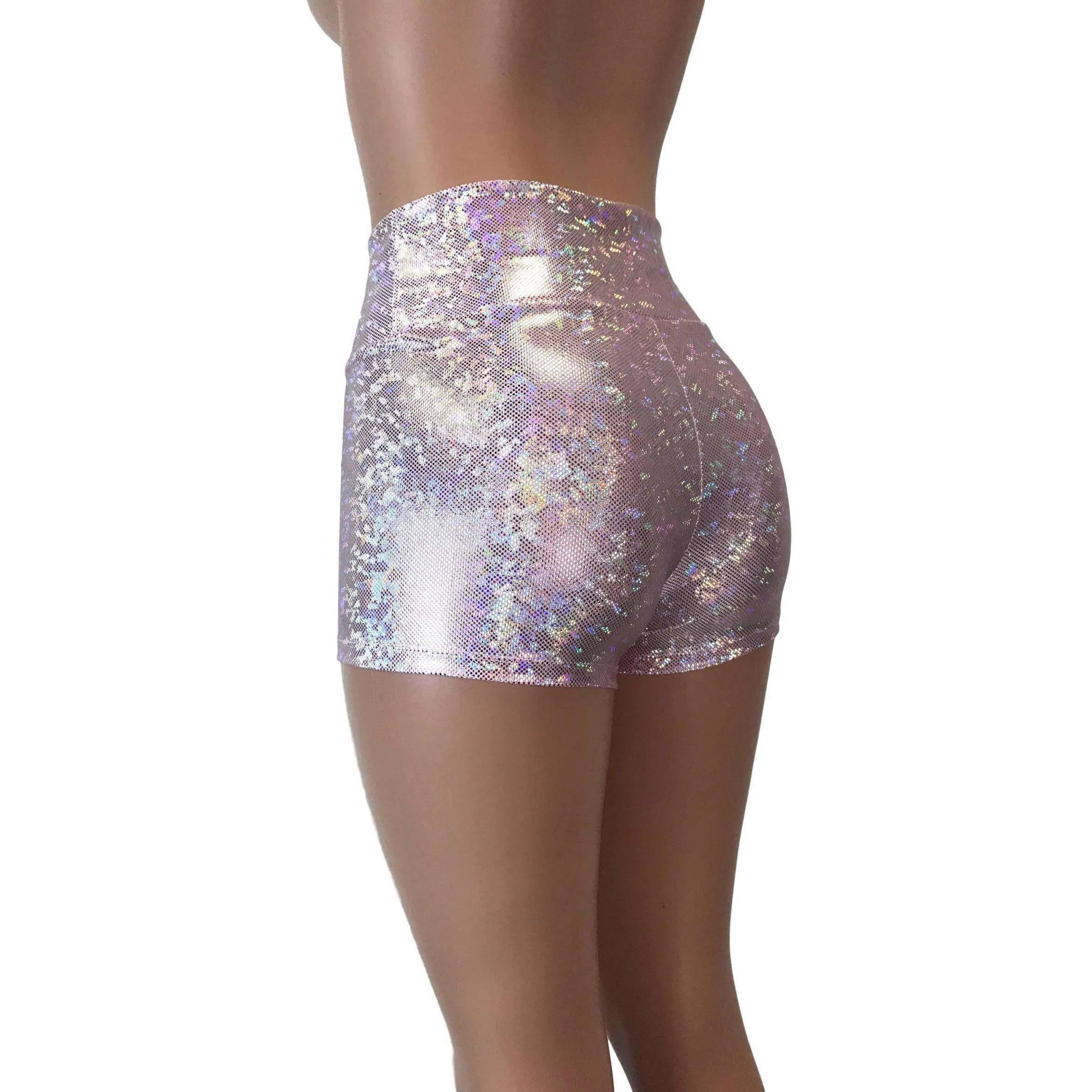 High Waisted Booty Shorts - Light Pink Shattered Glass