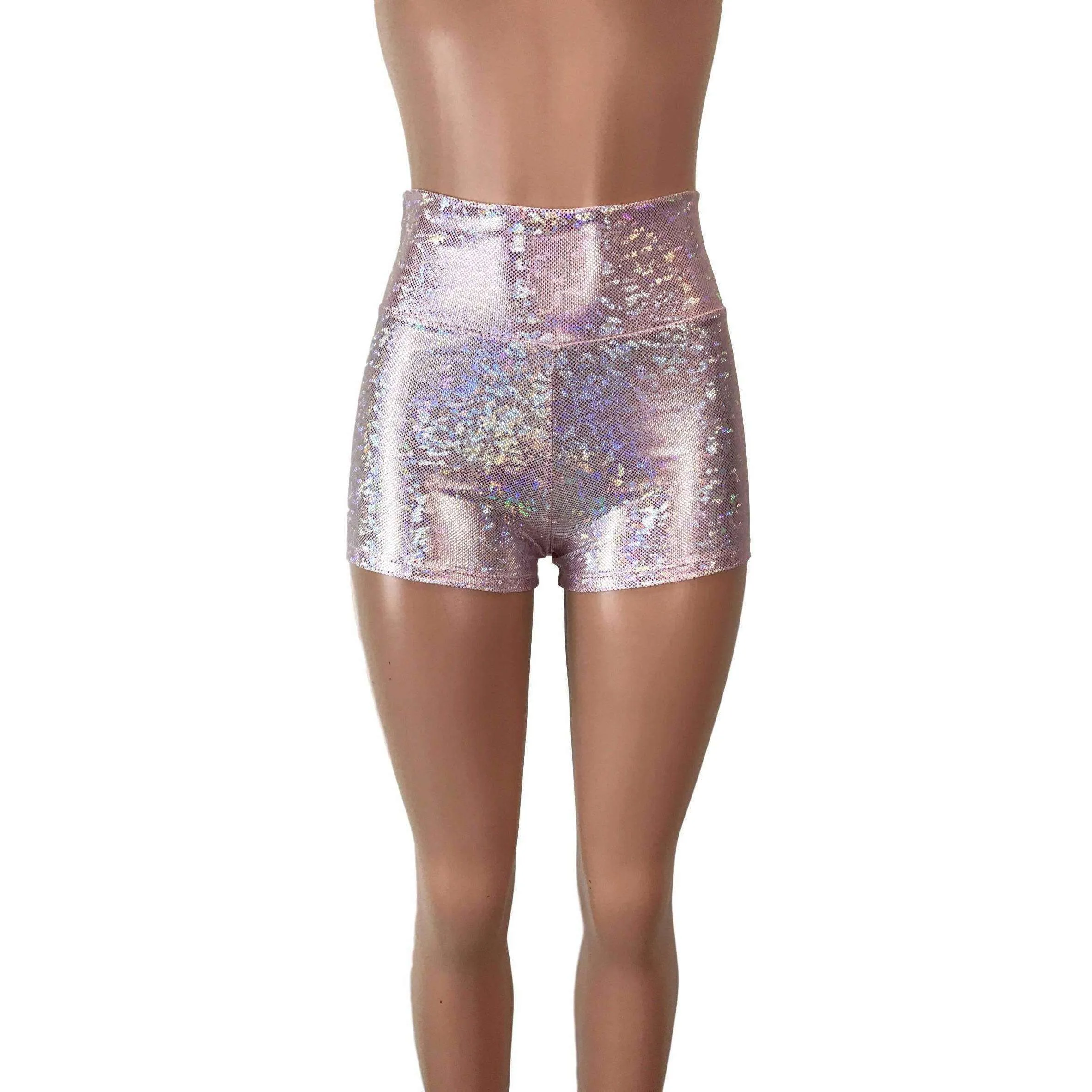 High Waisted Booty Shorts - Light Pink Shattered Glass