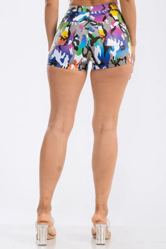 High-Waisted Camo Disco Shorts