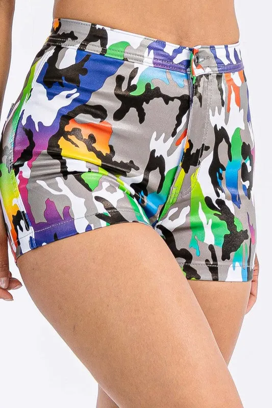 High-Waisted Camo Disco Shorts