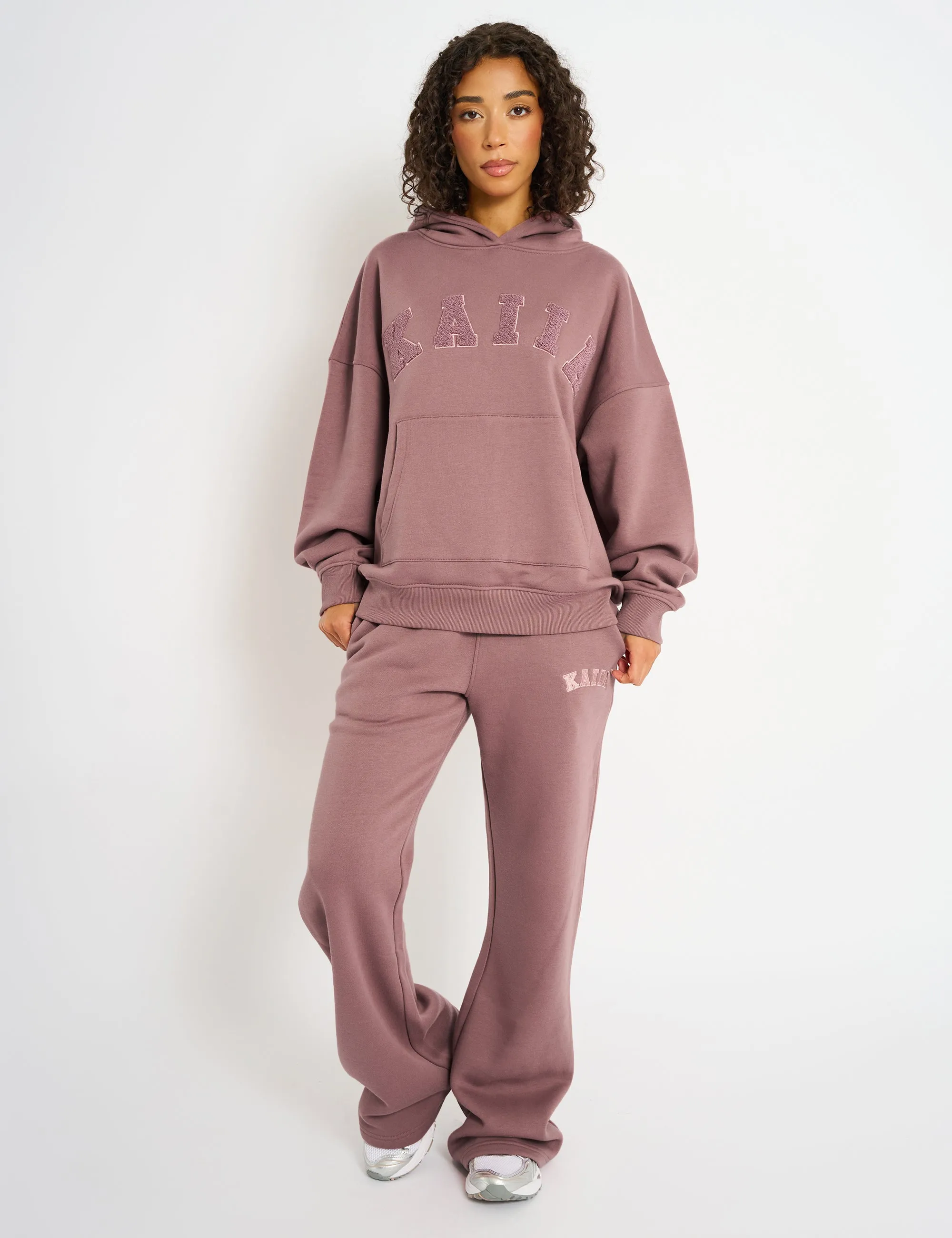 Kaiia Borg Slogan Oversized Hoodie Rose