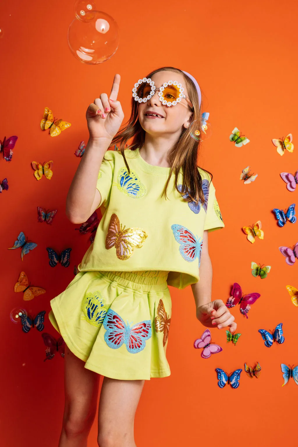 Kids Lime Green Scattered Butterfly Skort