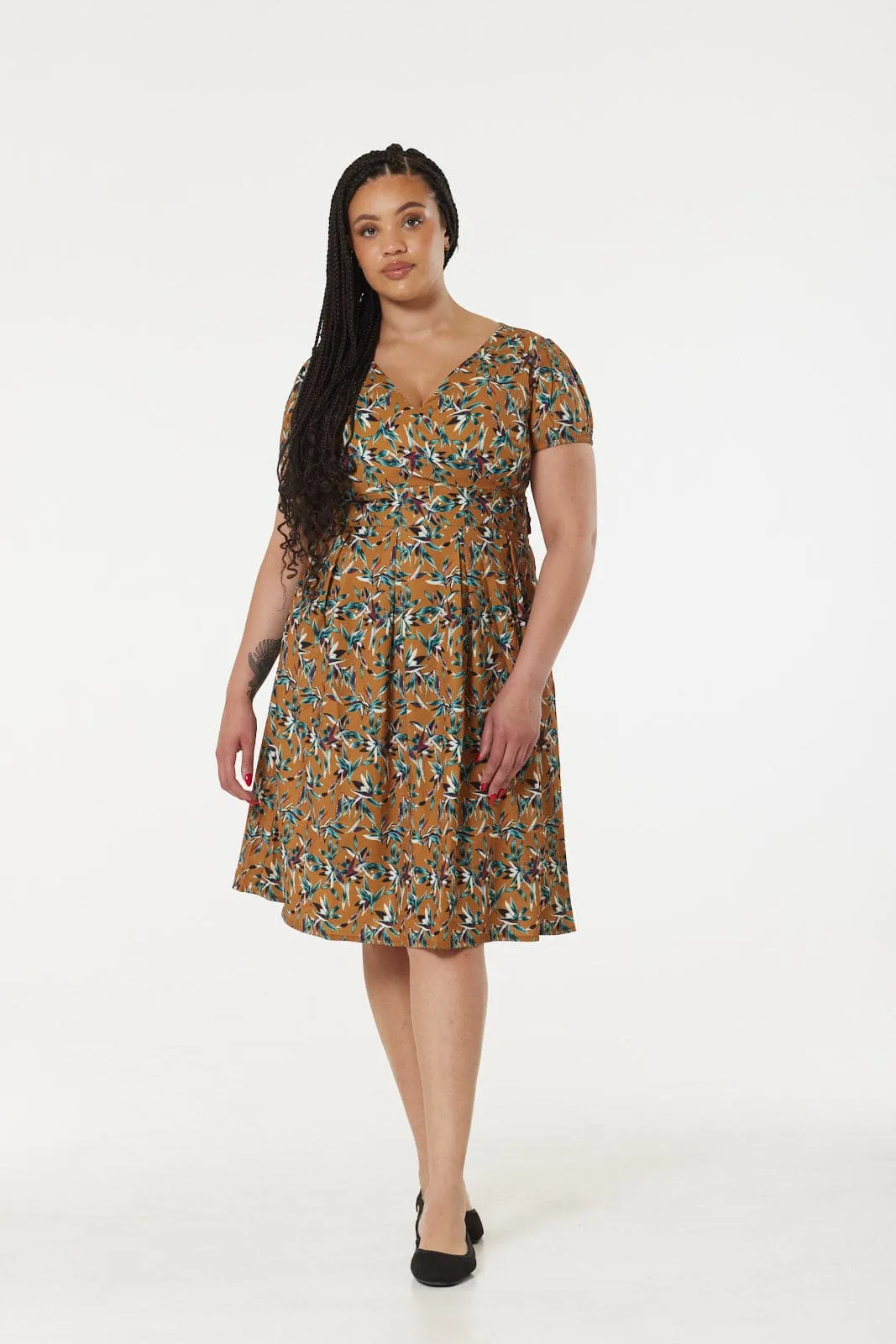 Libby V Neck, Wrap Midi Tea Dress with contrast waist tie