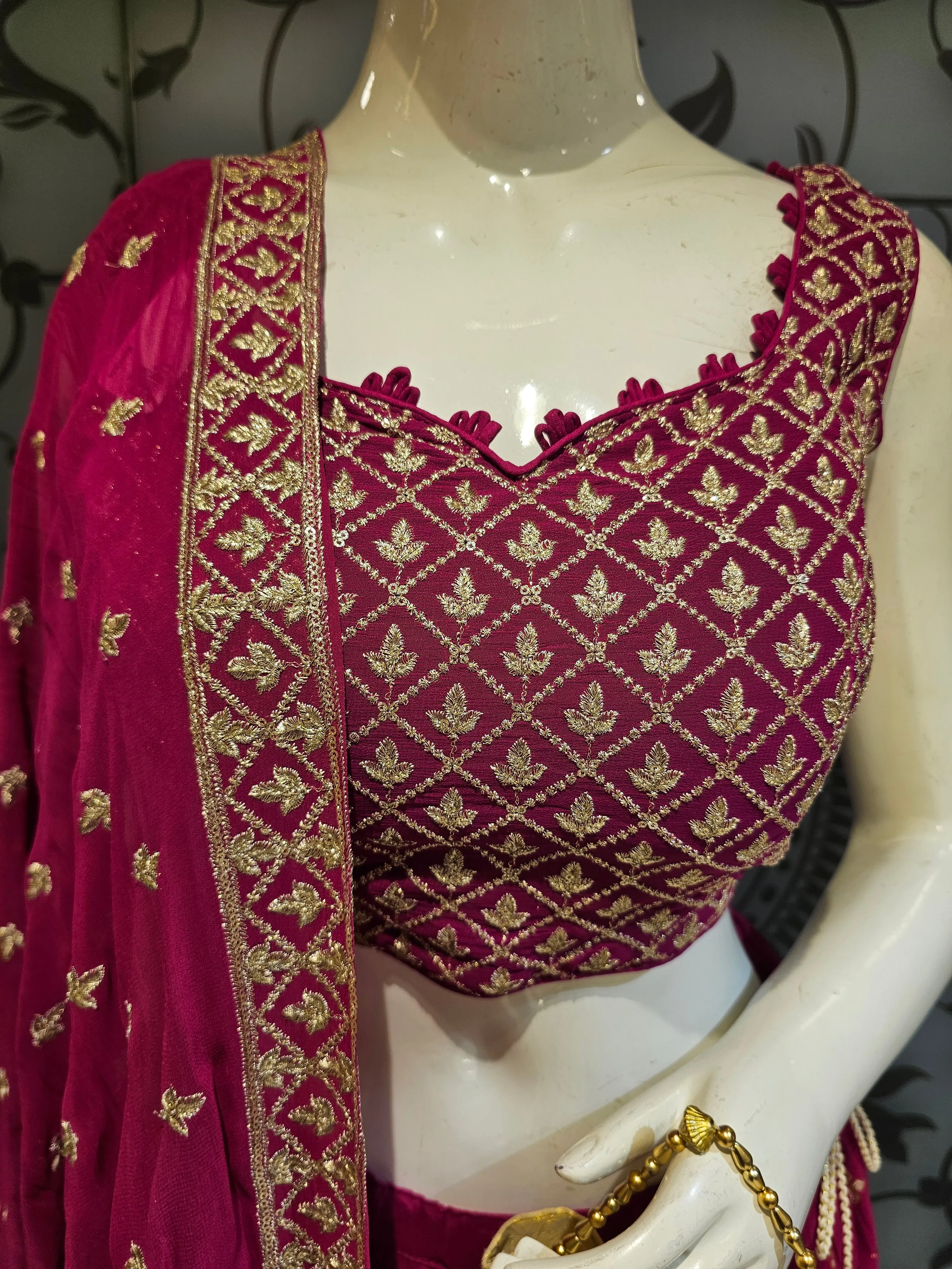 Magenta Lehenga Choli with Potli