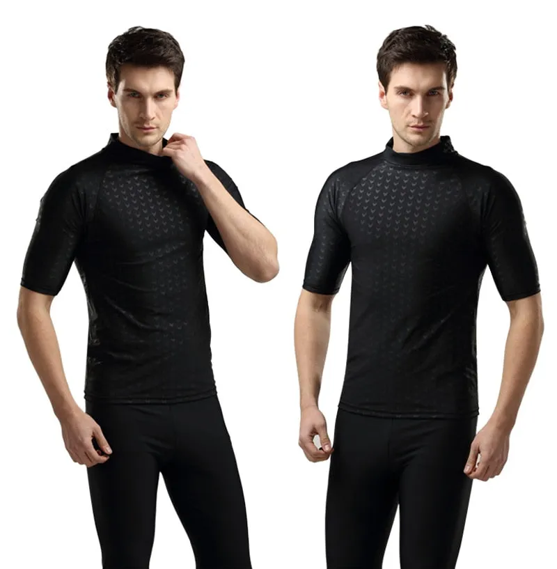 Men Short Sleeve Swim Shirt Swimming Shorts Wetsuit Set Rashguard Snorkeling Suit Men Surfing Swimsuit Diving Wet Suit Top Trunk