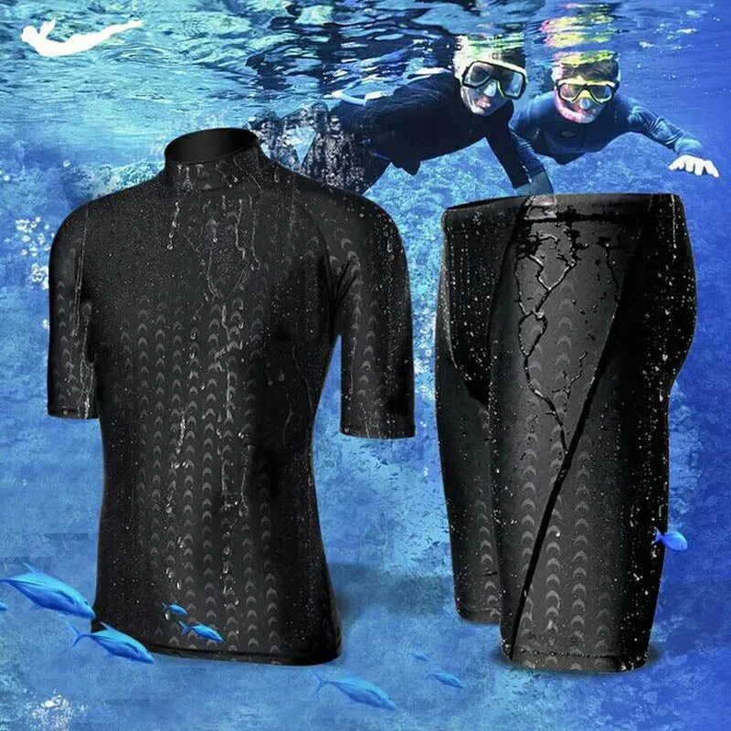 Men Short Sleeve Swim Shirt Swimming Shorts Wetsuit Set Rashguard Snorkeling Suit Men Surfing Swimsuit Diving Wet Suit Top Trunk