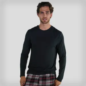 Men's Bamboo Rayon Long Sleeve Knit Sleep Shirt - Black - FINAL SALE