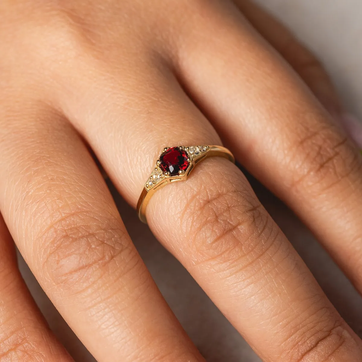 One of a Kind Red Spinel with Rose Cut Diamond Ring