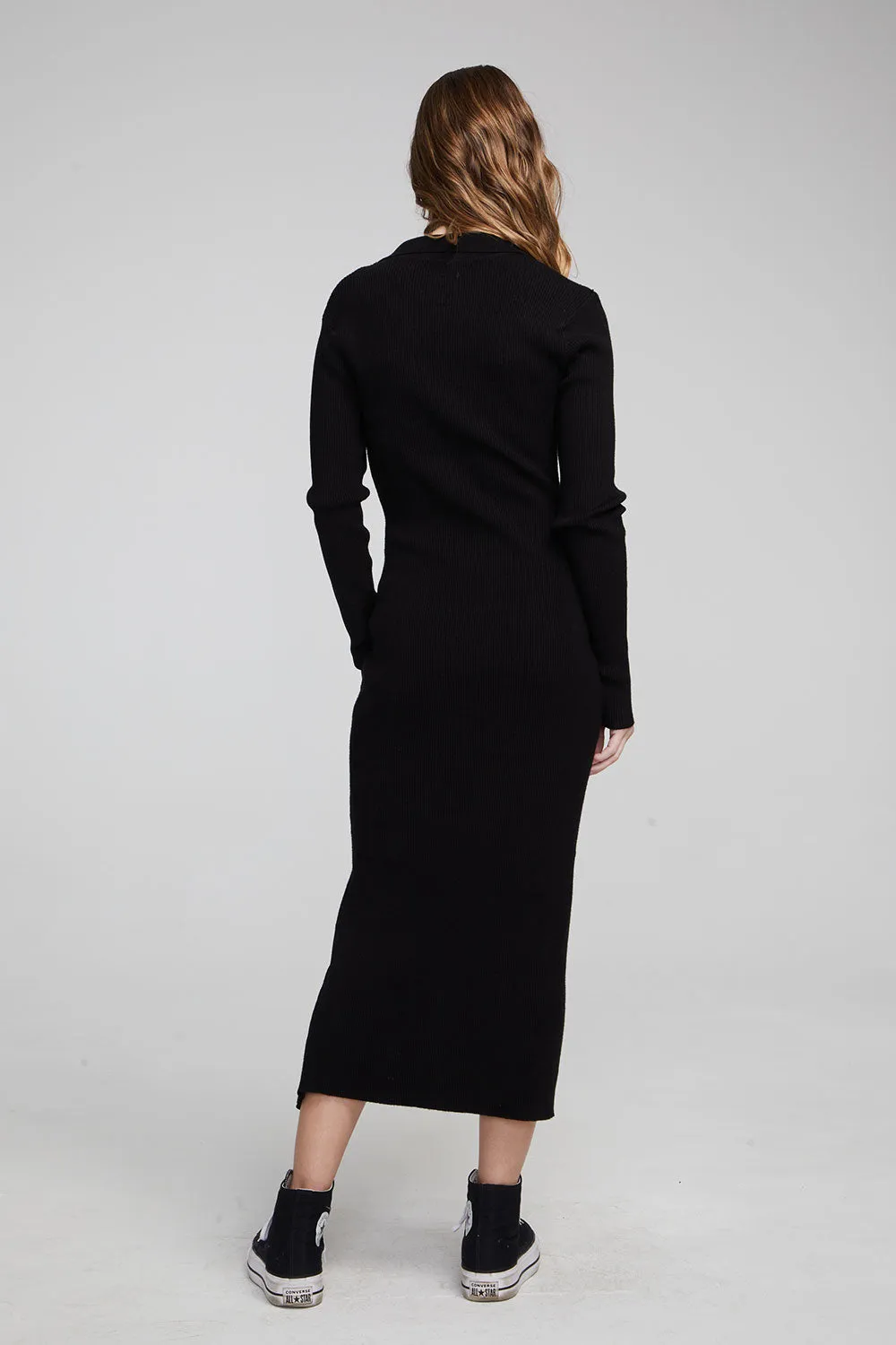 Palm Shadow Black Midi Dress