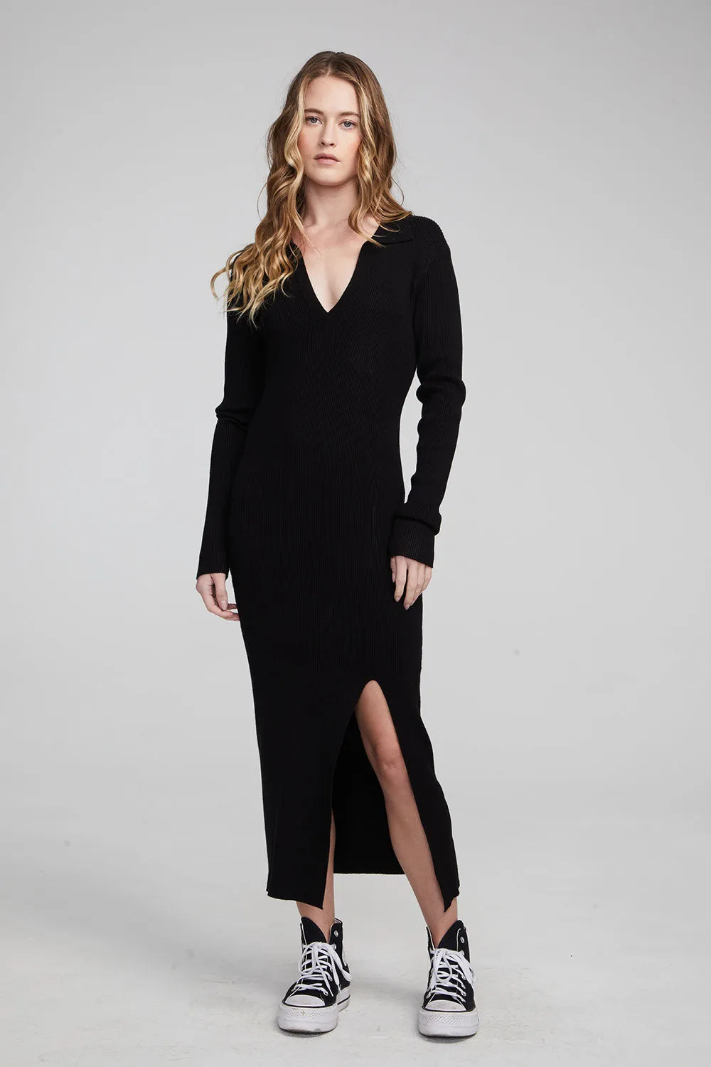 Palm Shadow Black Midi Dress