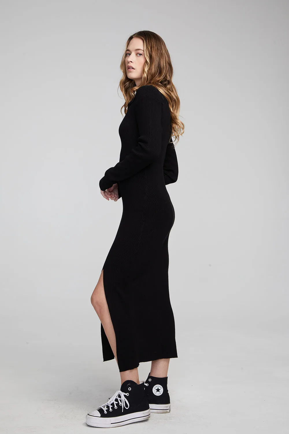 Palm Shadow Black Midi Dress