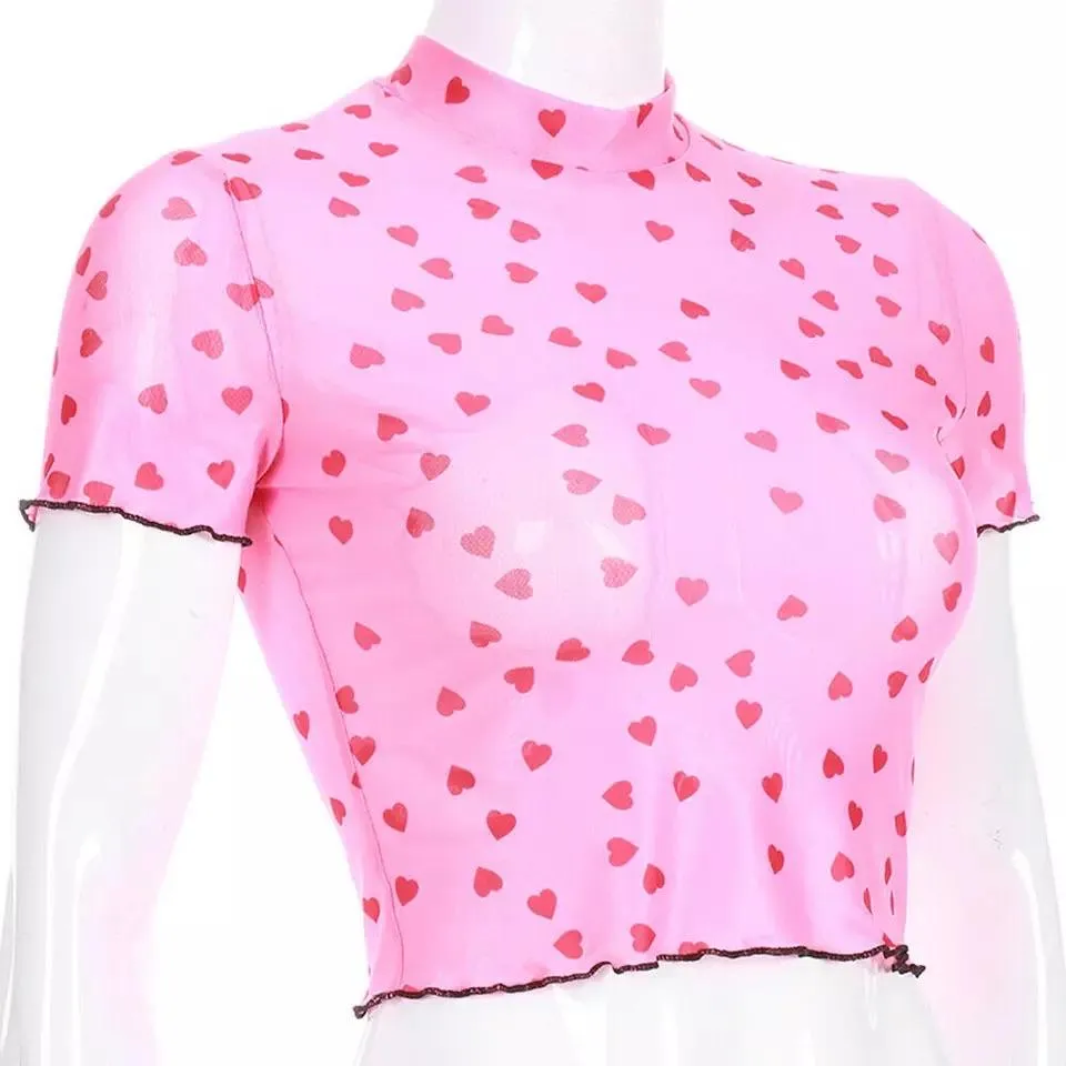 Polka Hearts Pink Crop top 💖💞