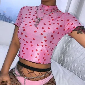 Polka Hearts Pink Crop top 💖💞