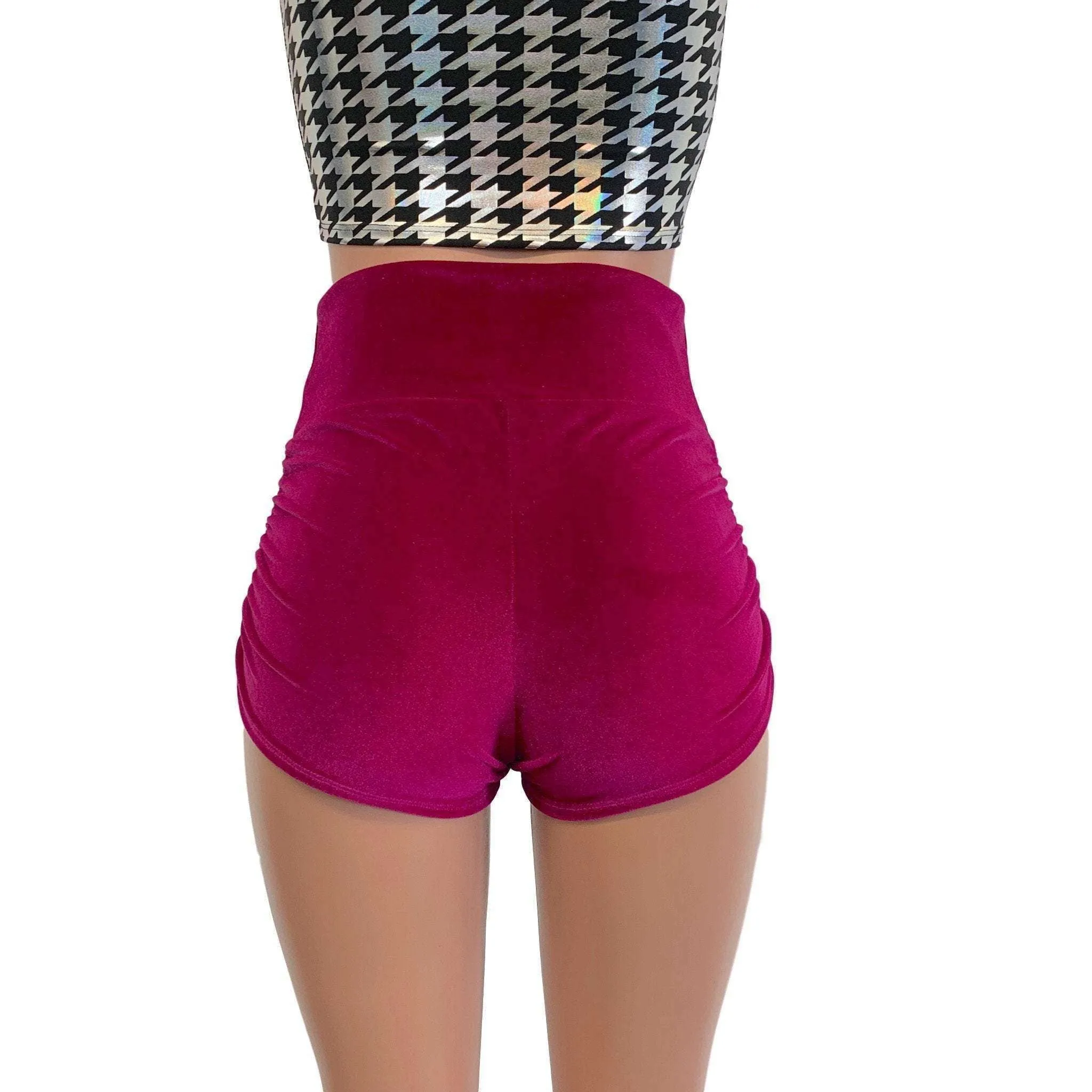 Ruched Booty Shorts - Fuchsia Pink Velvet Scrunch Shorts