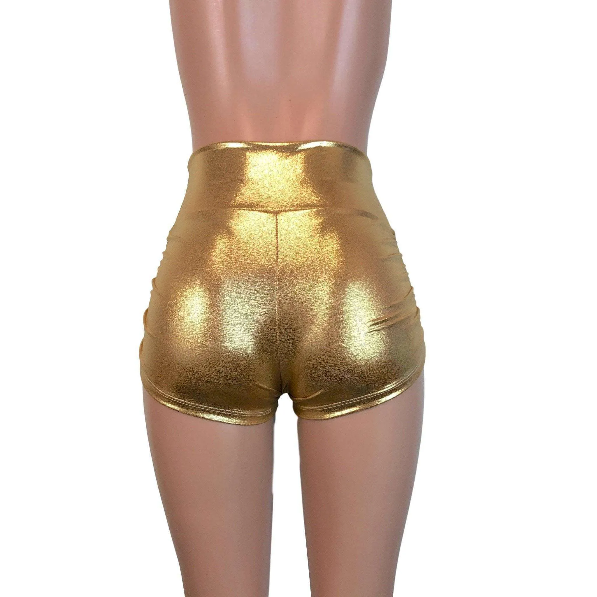 Ruched Booty Shorts - Gold Mystique Metallic