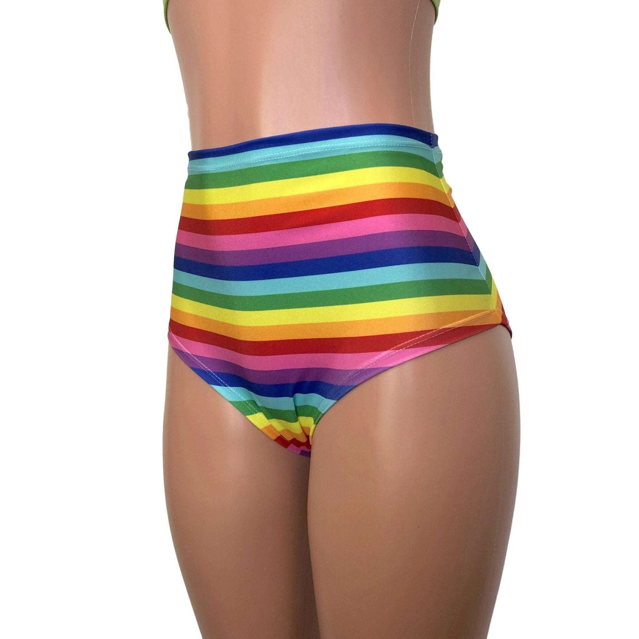 SALE - High Waist Scrunch Bikini Hot Pants - Rainbow Stripe