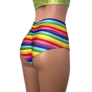 SALE - High Waist Scrunch Bikini Hot Pants - Rainbow Stripe