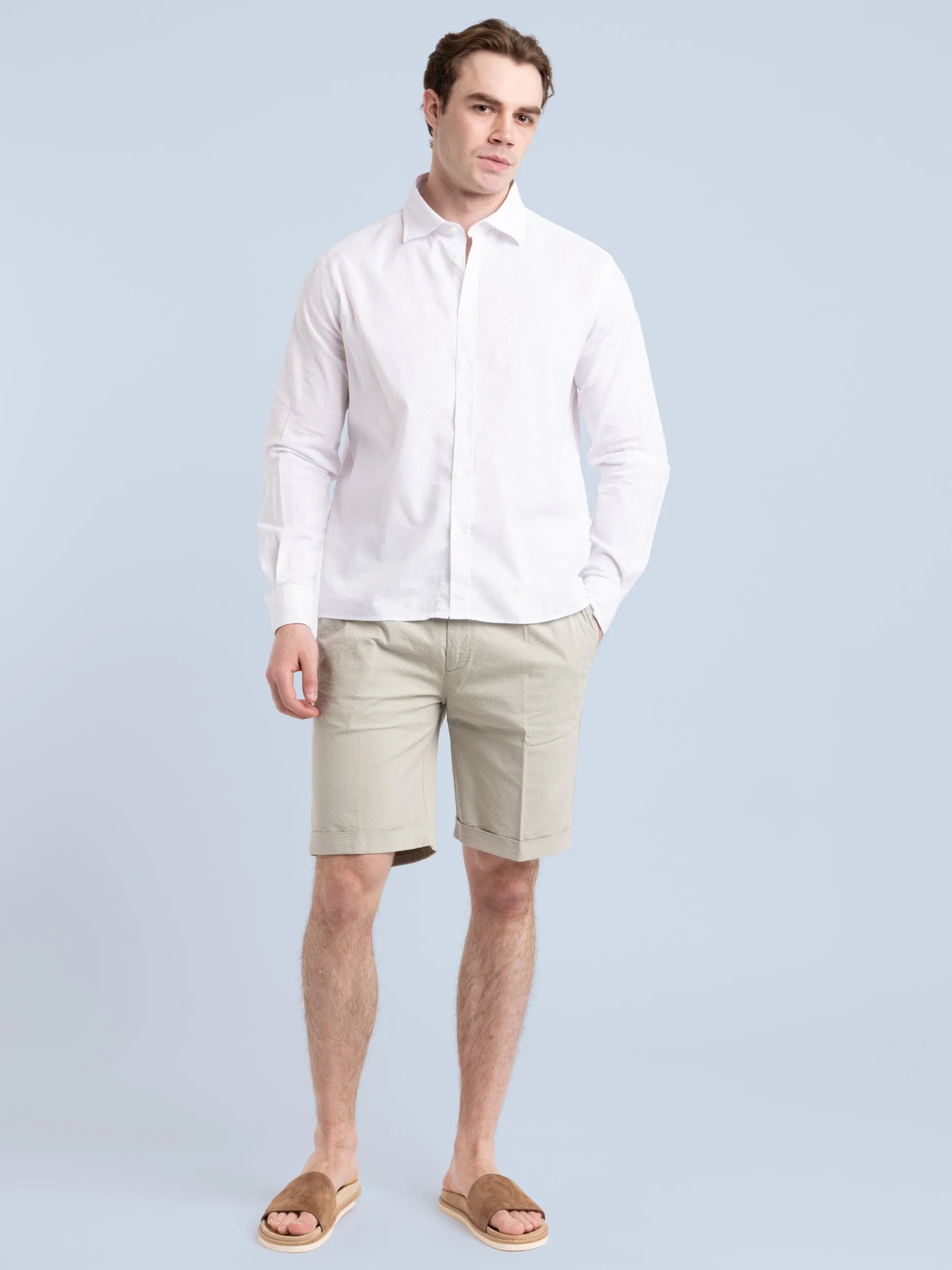 Sand Green Seersucker Bermudas