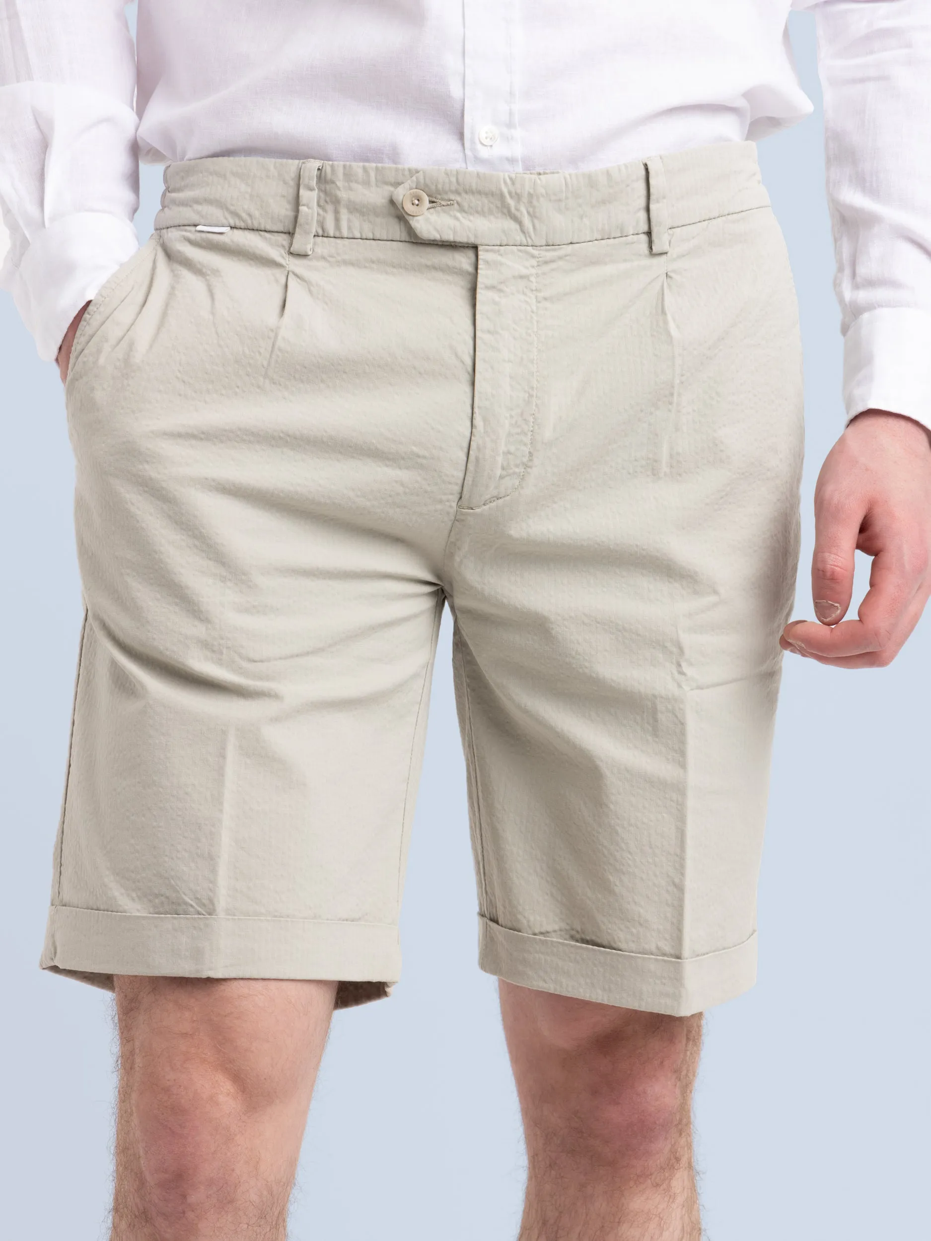 Sand Green Seersucker Bermudas