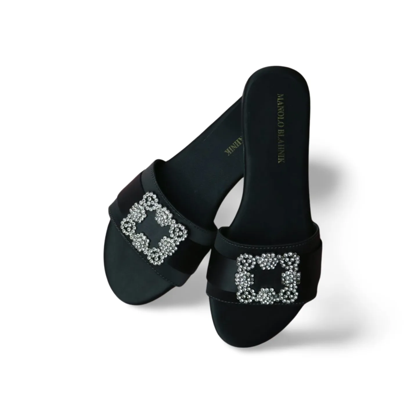 Satin Diamond Buckle Mid Heel Flat Women Sandal