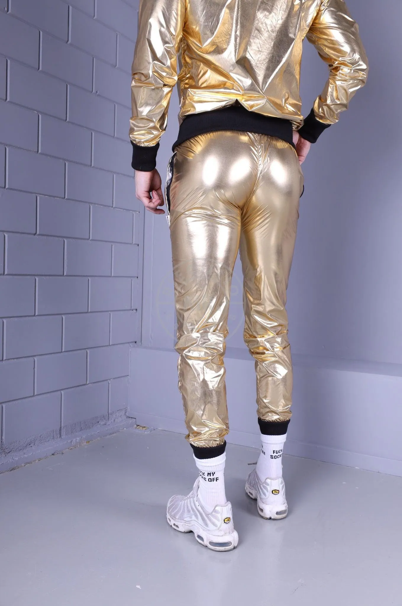 Shiny Nylon Tracksuit Pants - Gold