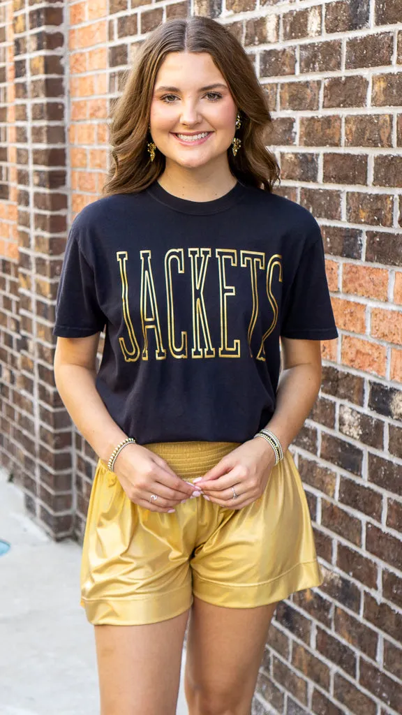 Smocked Waist Metallic Golden Shorts