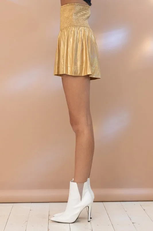 Smocked Waist Metallic Golden Shorts