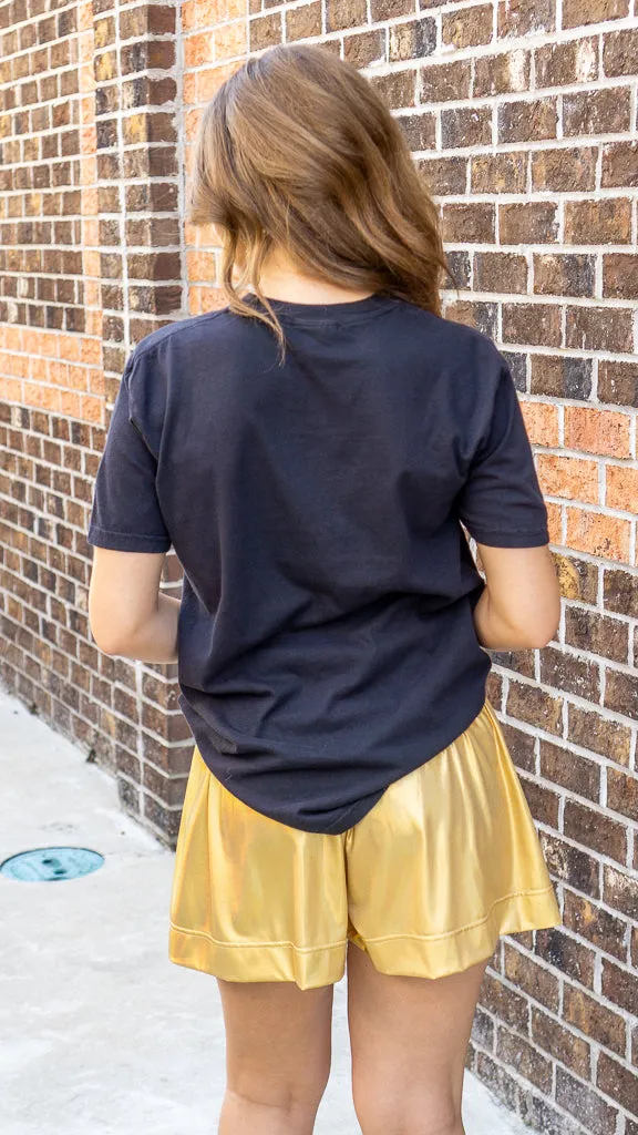 Smocked Waist Metallic Golden Shorts