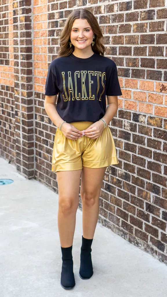 Smocked Waist Metallic Golden Shorts