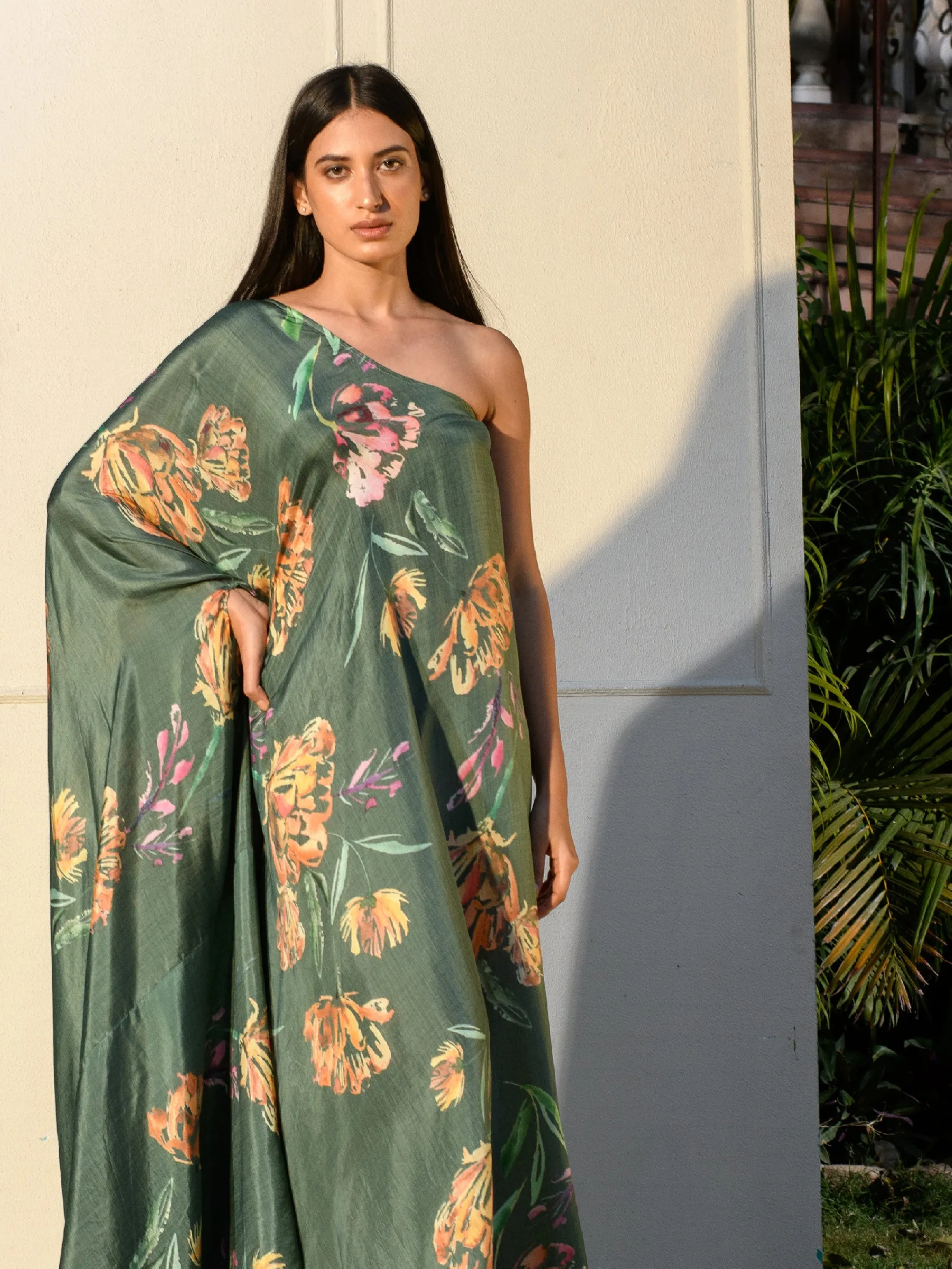 Soundarya Botanical Neemleaf one Shoulder Kaftaan