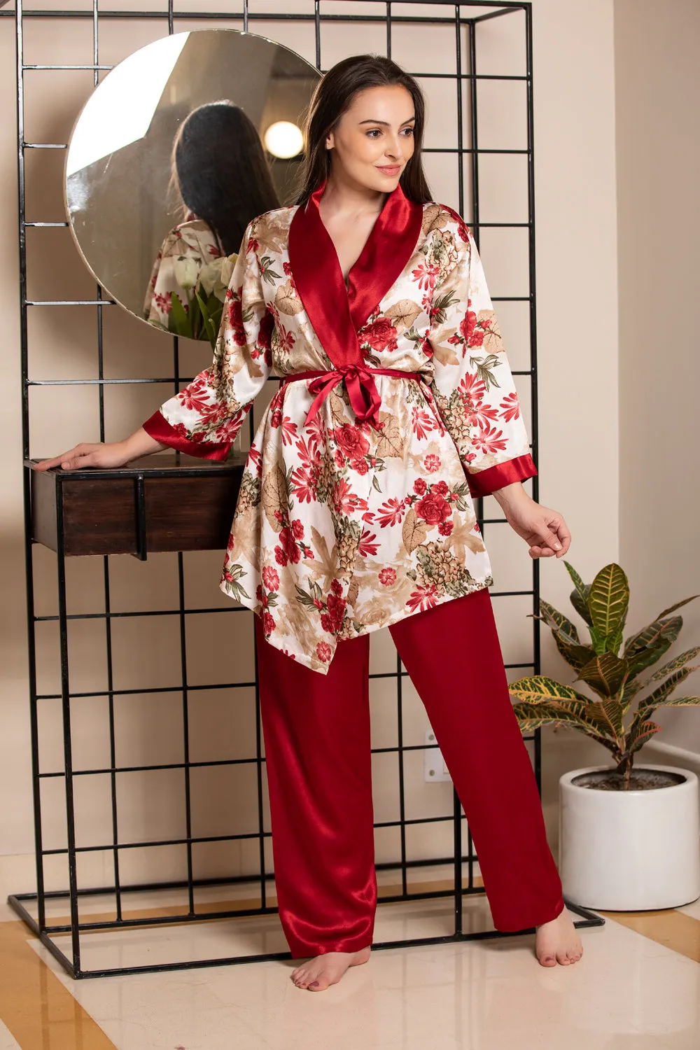 Strap Night suit with Print Robe