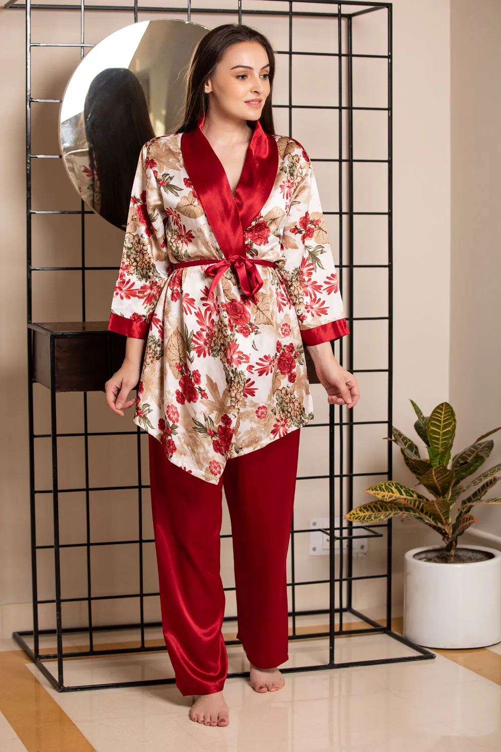 Strap Night suit with Print Robe