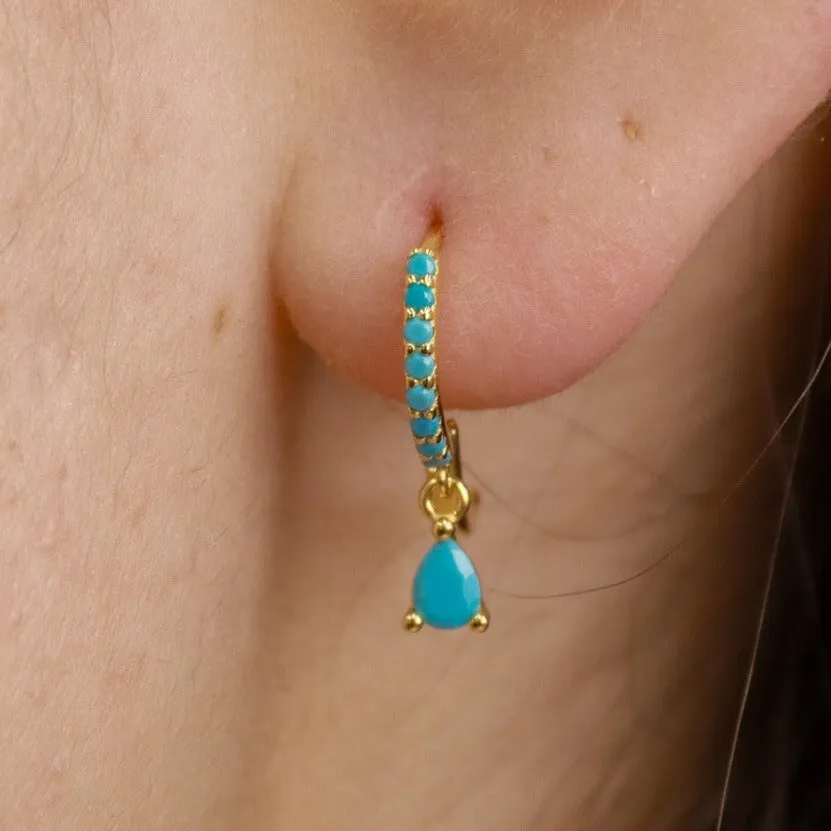 Tash | 18 Gold Plated Sterling Silver Huggies with Turquoise Zircons