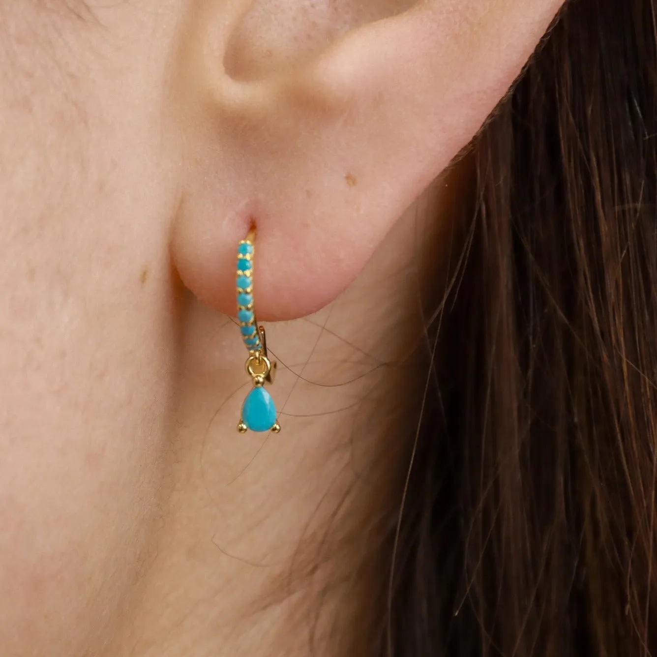 Tash | 18 Gold Plated Sterling Silver Huggies with Turquoise Zircons