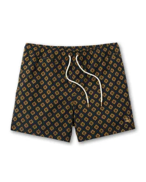 The Ventura Volley Swim Shorts - Oro Gardenia Print