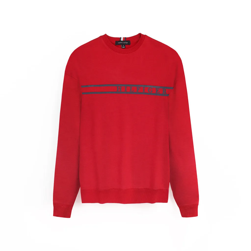 TM - Men 'Red' Printed Logo Fleece Sweatshirt TM484